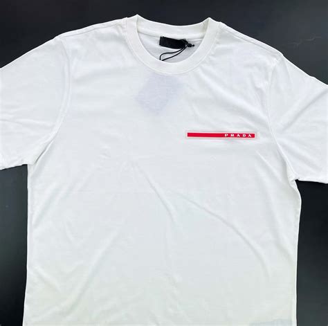 prada black t shirt red stripe|prada white t shirt men.